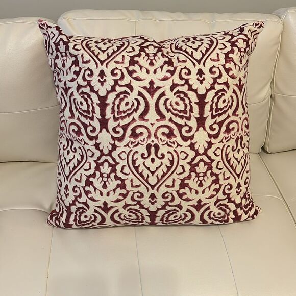 Sophisticated Red and Cream Damask Accent Pillow - Picture 1 of 10